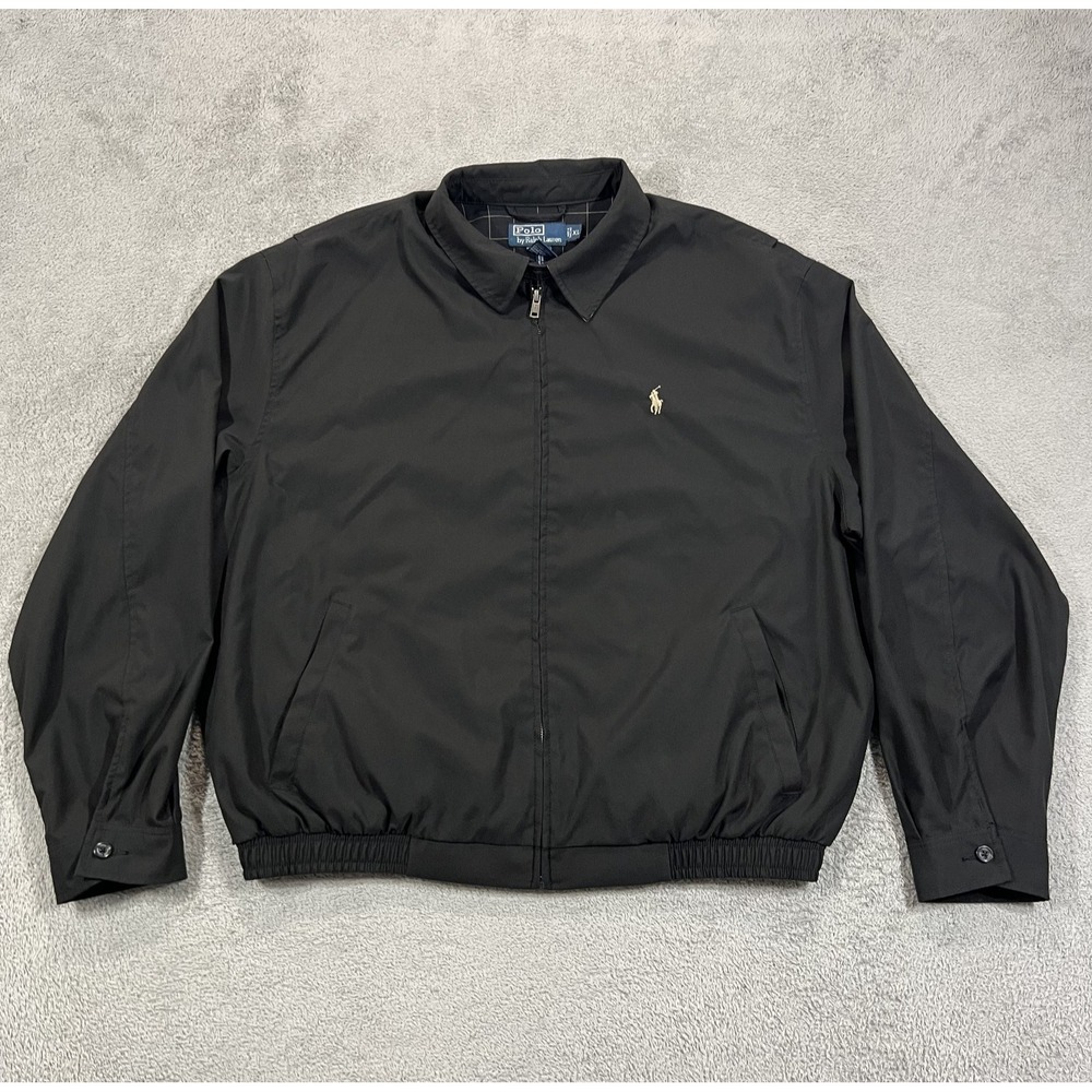 Vintage Polo Ralph Lauren Harrington Jacket Men XL Black Windbreaker Plaid Lined
